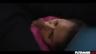 Tiny shy brunette filled up with cum by shemale