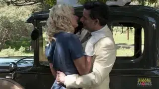 A Blonde Lady Encountered A Dangerous Man With A Gun, And She Seduced Him With Her Charm. The Man Fucked Her On His Vintage Car Outside In Her Sexy Lingerie Until He Finished On Her Tongue.