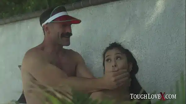 Asian teen with big tits has her tight pussy pounded outdoors by the pool
