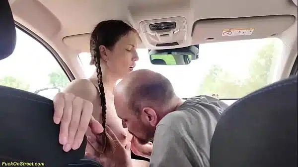 nymphomaniac skinny teen with pigtails gets fucked rough in the tight ass by her big cock driving instructor in the car