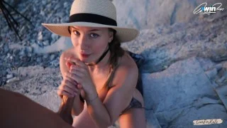 No barriers to love. A young couple wants public sex and fucks right on the beach