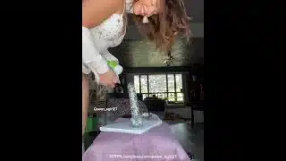 Pawg queen_egirl twerks in cute cowgirl outfit, riding big dildo
