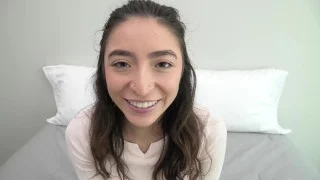 Petite 18 yr old brunette with perky tits sucks cock